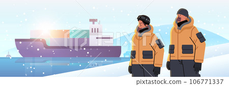 oilmen or gasmen standing together near facility station workers in uniform technician maintenance expedition service concept 106771337