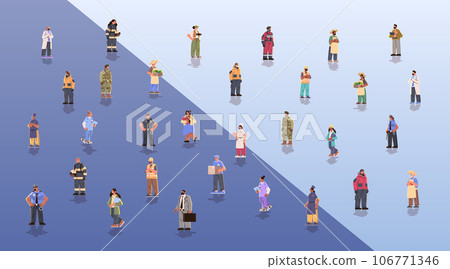 set different occupation people diverse workers of various professions and specialists standing together happy labor day celebration 106771346