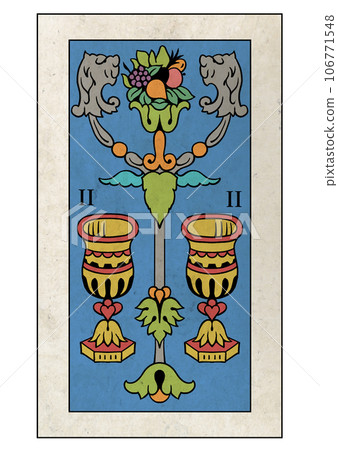 Marseille Edition Tarot Minor Arcana Two of Cups 106771548
