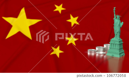 The statue of liberty and coins on China flag 3d rendering The statue of liberty and coins on China flag 3d rendering 106772058