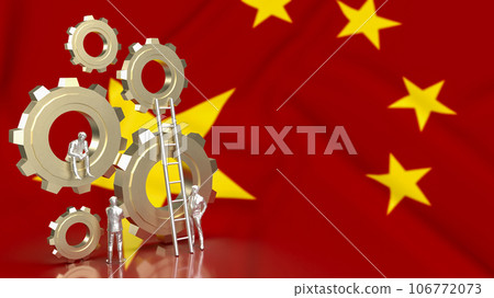 The Business man and gear group on Chinese flag Background 3d rendering 106772073