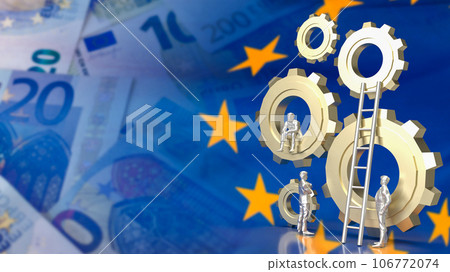 The Business man and gear group on Euro flag Background 3d rendering 106772074