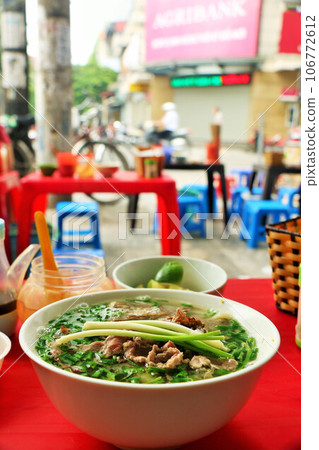 Pho on a street corner in Hanoi, Vietnam Pho on a street corner in Hanoi, Vietnam 106772612