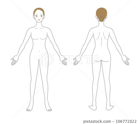 Full body illustration of a woman facing forward and backwards 106772822
