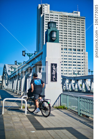 The view of Tokyo Sky Tree and the beautiful Shirahige Bridge from Sumida River Terrace 106773085
