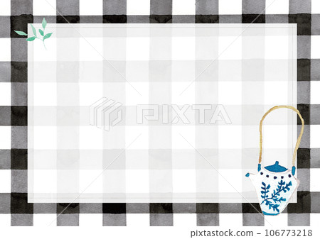 插畫素材：格子、茶壺、茶壺、水壺、水彩框設計 106773218