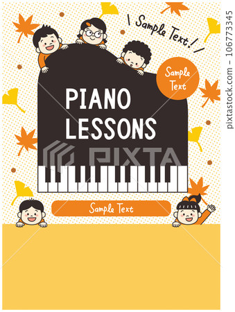 Piano classroom children illustration leaflet fallen leaves Piano classroom children illustration leaflet fallen leaves 106773345