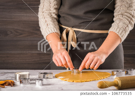 Female hands preparing Christmas cookies 106773535