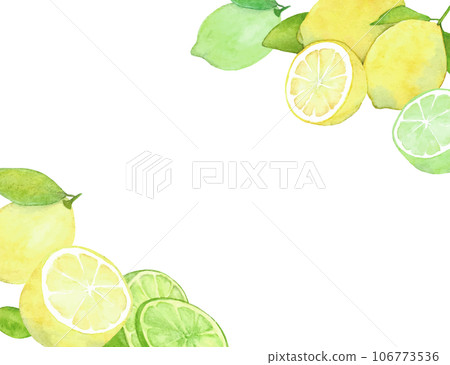 Lemon and lime watercolor background frame 106773536