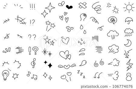 Monochrome handwritten comic mark icon set - various symbols expressing emotions 106774076