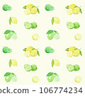 Lemon and lime pattern on yellow background 106774234