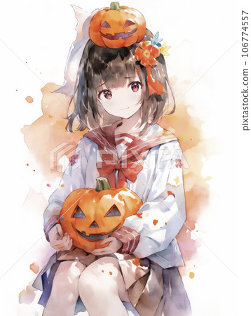 南瓜燈和高中女生萬聖節水彩畫“AI 生成圖像” 南瓜燈和高中女生萬聖節水彩畫“AI 生成圖像” 106774557