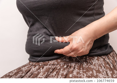 [Housewife picking meat from her belly] 106774659