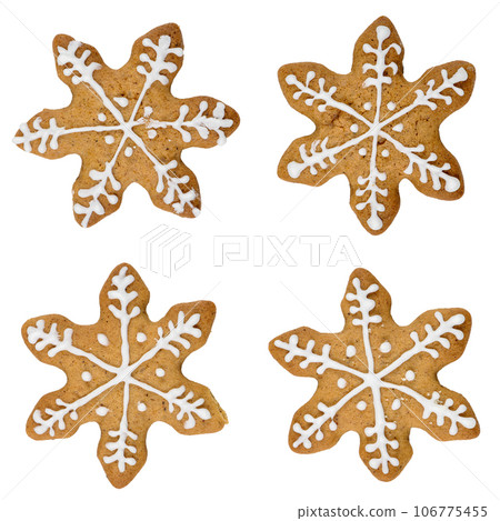 Gingerbread cookie in snowflake shape Gingerbread cookie in snowflake shape 106775455