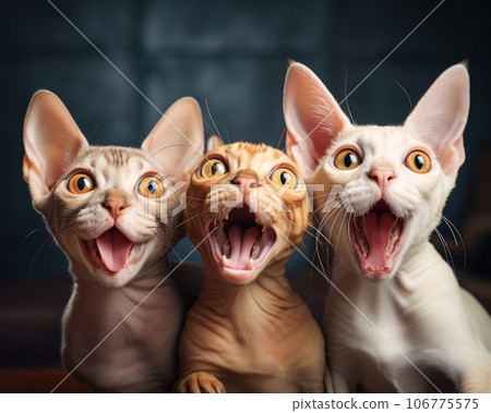 Three sphynx cat that have a mouth open, meme 106775575