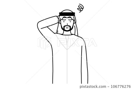 穆斯林男子在麻煩中撓頭 穆斯林男子在麻煩中撓頭 106776276