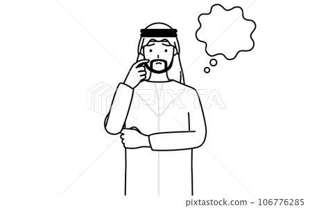 Muslim man thinking while scratching his face Muslim man thinking while scratching his face 106776285