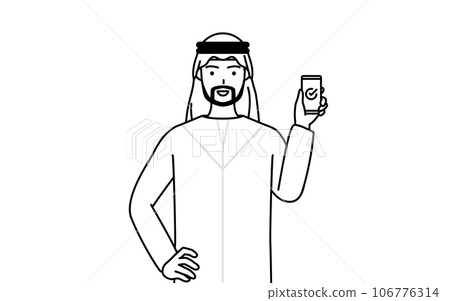 伊斯蘭男子在工作中使用智能手機 106776314