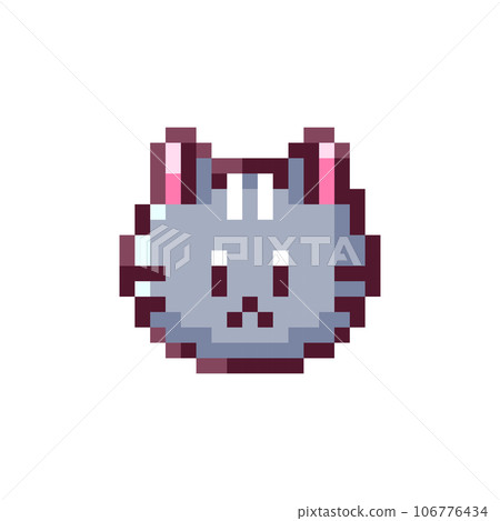 Pixel Art Cat Face. Retro 8bit Style Halloween Decor Feline Illustration. Ideal for Sticker, Retro Decorative Video Game Element, Game Asset, Emoji, Avatar or Cute Geek Patch.	 106776434