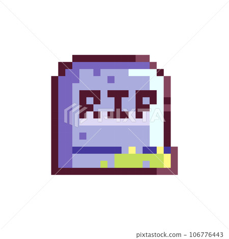 Pixel Art Rip Tomb. Retro 8bit Style Halloween Decor Grave Tombstone Illustration. Ideal for Sticker, Retro Decorative Video Game Element, Game Asset, Emoji, Avatar or Cute Geek Patch.	 106776443
