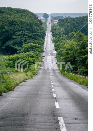 A tranquil rural landscape with wide-area farm roads after the rain 106776568