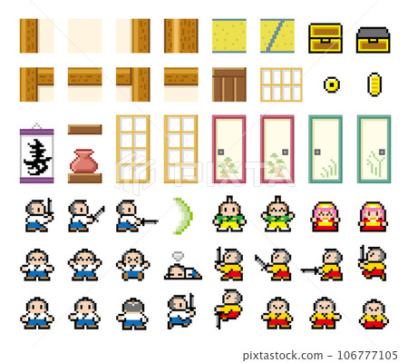 遊戲風格像素藝術武士日本房間零件套裝 106777105
