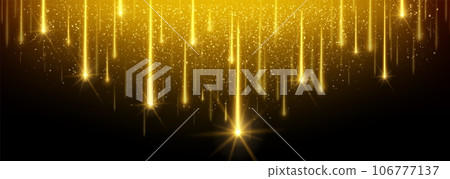 Golden star rain on black background Golden star rain on black background 106777137