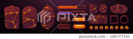 Lava stone ui game frame, volcanic button vector Lava stone ui game frame, volcanic button vector 106777191