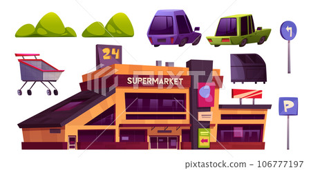 Supermarket parking cartoon vector set 106777197
