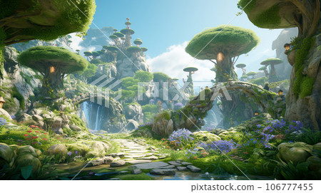 Fantasy world of wood and stone houses "AI generated images" 106777455