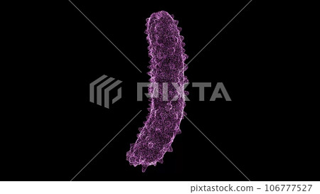 3D Bacterium on black background. Object made of shimmering particles. Health Medicine concept. For title, text, presentation. 3d animation. 3D Bacterium on black background. Object made of shimmering particles. Health Medicine concept. For title, text, presentation. 3d animation. 106777527