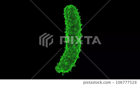 3D Bacterium virus on black background. Object made of shimmering particles. Health Medicine concept. For title, text, presentation. 3d animation. 106777528