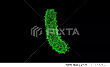 3D Bacterium on black background. Object made of shimmering particles. Health Medicine concept. For title, text, presentation. 3d animation. 106777529