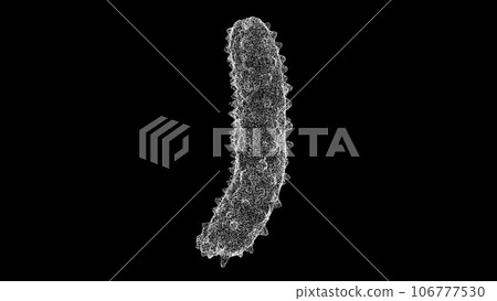 3D Bacterium virus on black background. Object made of shimmering particles. Health Medicine concept. For title, text, presentation. 3d animation. 106777530