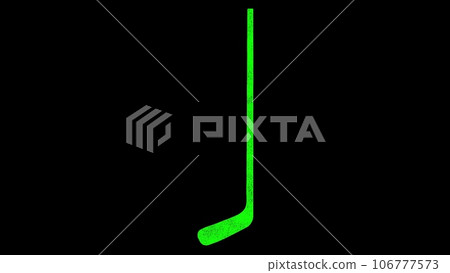 3D hockey stick on black background. Object made of shimmering particles. Sport concept. For title, text, presentation. 3d animation. 106777573