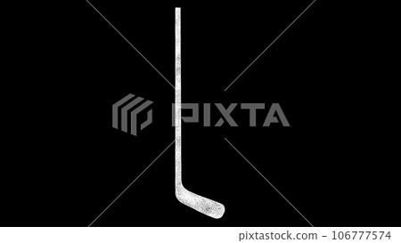 3D hockey stick on black background. Object made of shimmering particles. Sport concept. For title, text, presentation. 3d animation. 3D hockey stick on black background. Object made of shimmering particles. Sport concept. For title, text, presentation. 3d animation. 106777574