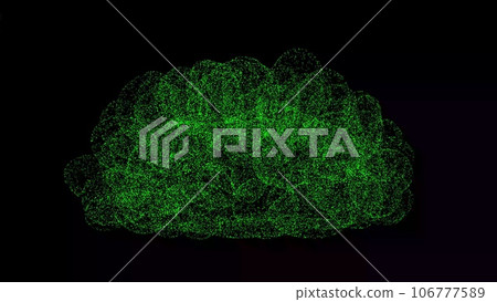 3D human brain on black background. Object made of shimmering particles. Human body concept. For title, text, presentation. 3d animation. 3D human brain on black background. Object made of shimmering particles. Human body concept. For title, text, presentation. 3d animation. 106777589