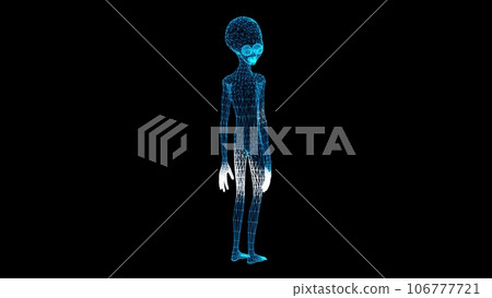 3D Alien rotates on black bg. Green Man Scan. UFO futuristic concept. Alien Scanning Interface. Mysterious Humanoid, extraterrestrial life concept. For title, text, presentation. 3d animation . 106777721