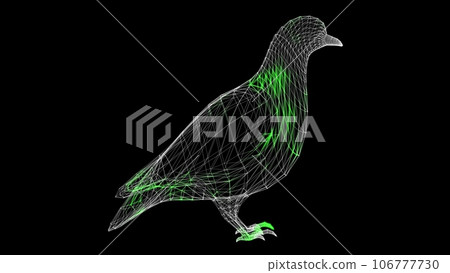 3D Dove scan on black bg. The bird pigeon is a symbol of peace and prosperity. Wild animals concept. Protection of the environment. For title, text, presentation. 3d animation. 3D Dove scan on black bg. The bird pigeon is a symbol of peace and prosperity. Wild animals concept. Protection of the environment. For title, text, presentation. 3d animation. 106777730