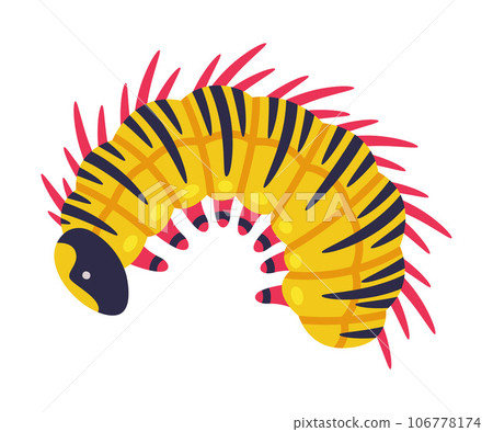 Yellow Caterpillar as Larval Stage of Insect Crawling and Creeping Vector Illustration 106778174