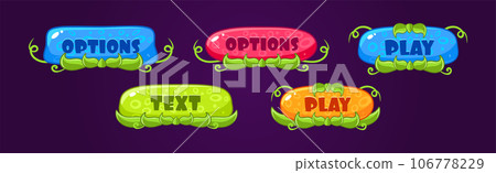 Glossy Button with Green Grass for Game User Interface Vector Set 106778229