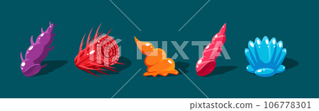 Sea Shells with Spiral Shape of Different Color Vector Set 106778301