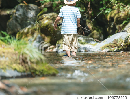 boy playing in the river 106778323