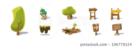 Nature Game Landscape Object and Elements Vector Set 106778324
