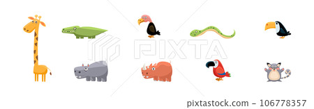 Funny African Animals and Zoo Fauna Vector Set Funny African Animals and Zoo Fauna Vector Set 106778357