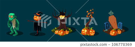 Halloween Holiday Creepy and Scary Object Vector Set 106778369