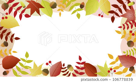 Frame background illustration of autumn leaves, acorns, and liquid shapes 106778839