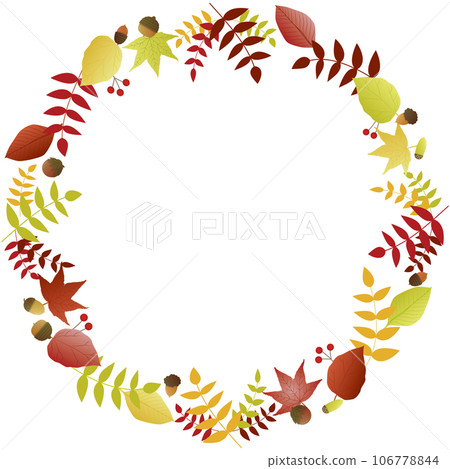 Circular frame background illustration of autumn leaves and acorns 106778844