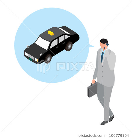Isometric_插圖:一名男子用智能手機叫出租車 Isometric_插圖:一名男子用智能手機叫出租車 106779504