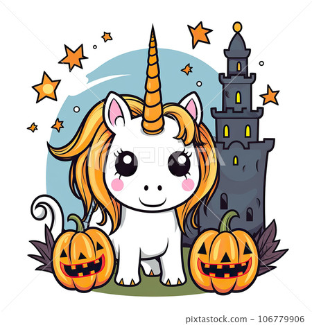 cute cartoon little witch with a pumpkin 106779906